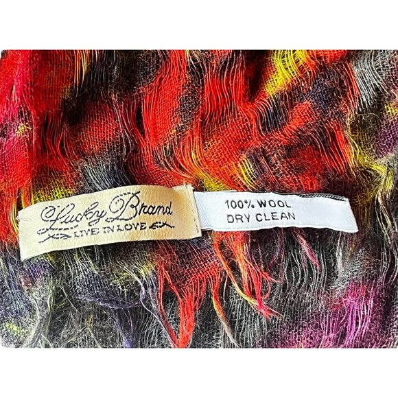 Lucky Brand Wool Loose Weave Gauzy Scarf Gray Red Yellow & Purple Wrap Shawl - Picture 4 of 11